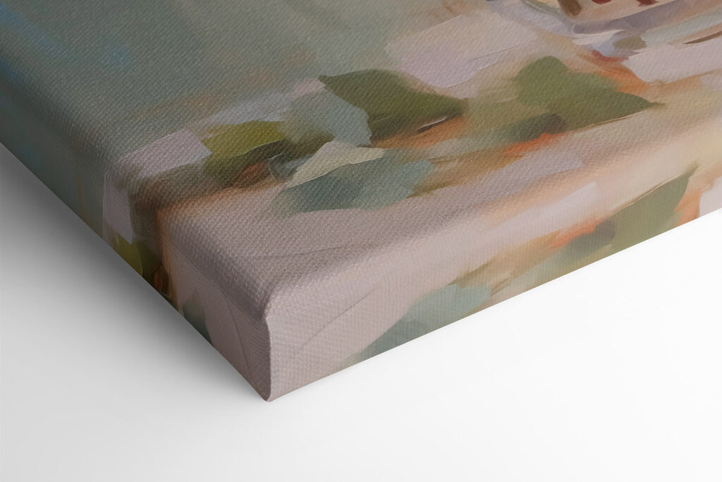 Painting of a vase of white roses