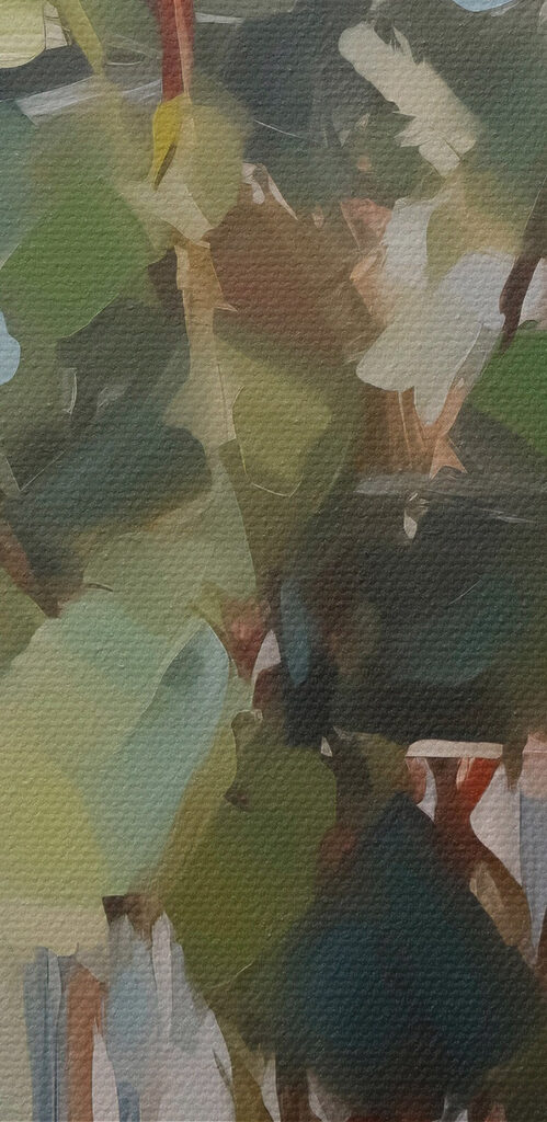 Painting of a vase of white roses