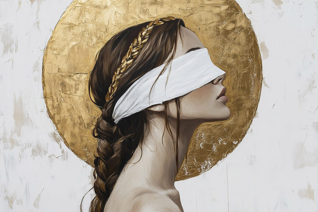 Painting of a woman with a blindfold