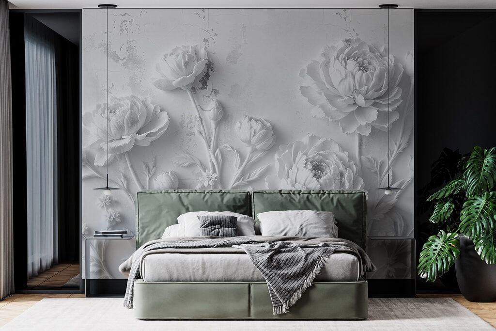 White flower carving on a wall White flower carving on a wall