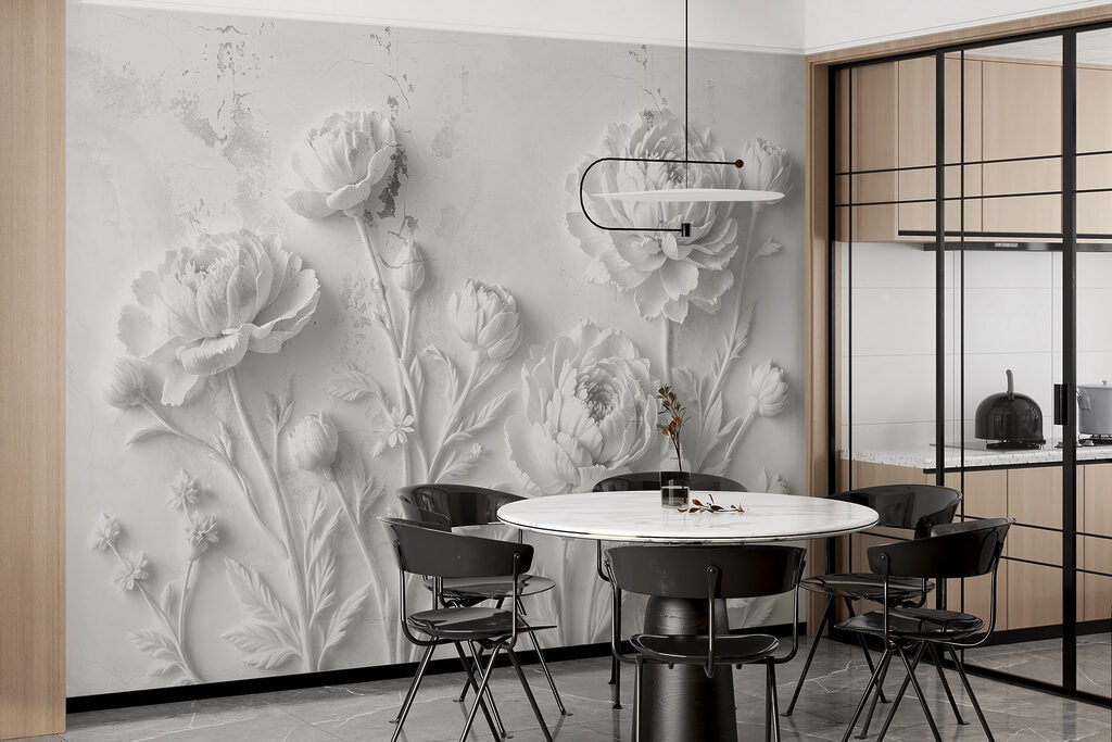 White flower carving on a wall White flower carving on a wall