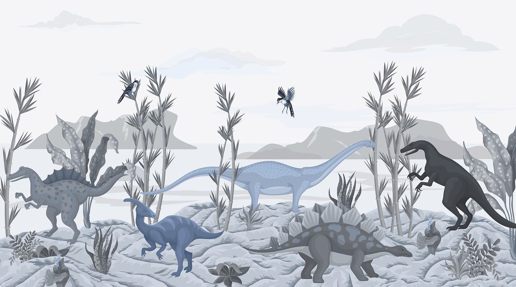 Group of dinosaurs in a landscape Group of dinosaurs in a landscape
