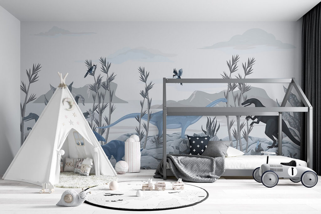 Group of dinosaurs in a landscape Group of dinosaurs in a landscape