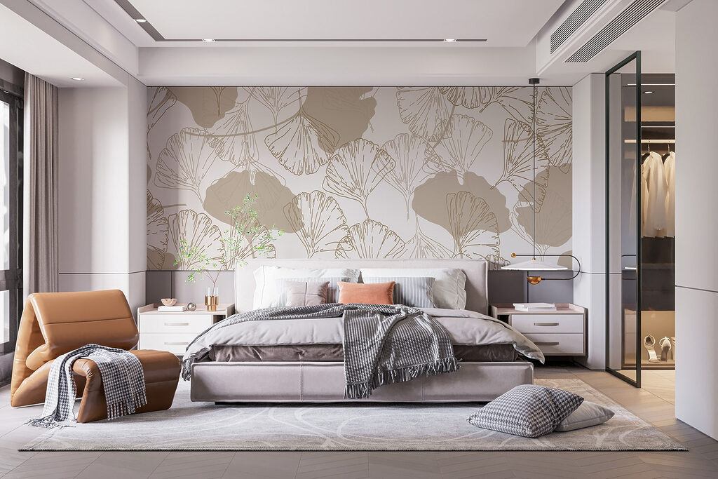 Pattern of leaves on a white background