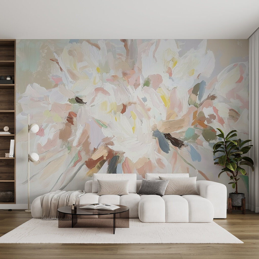 Painting of flowers on a white surface Painting of flowers on a white surface