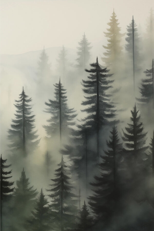 Foggy forest with trees