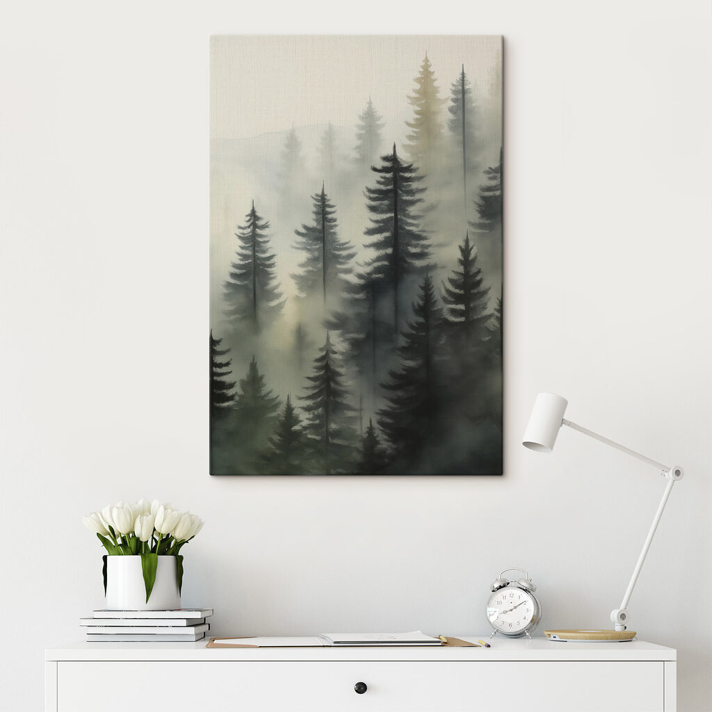 Foggy forest with trees