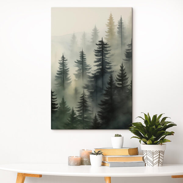 Foggy forest with trees