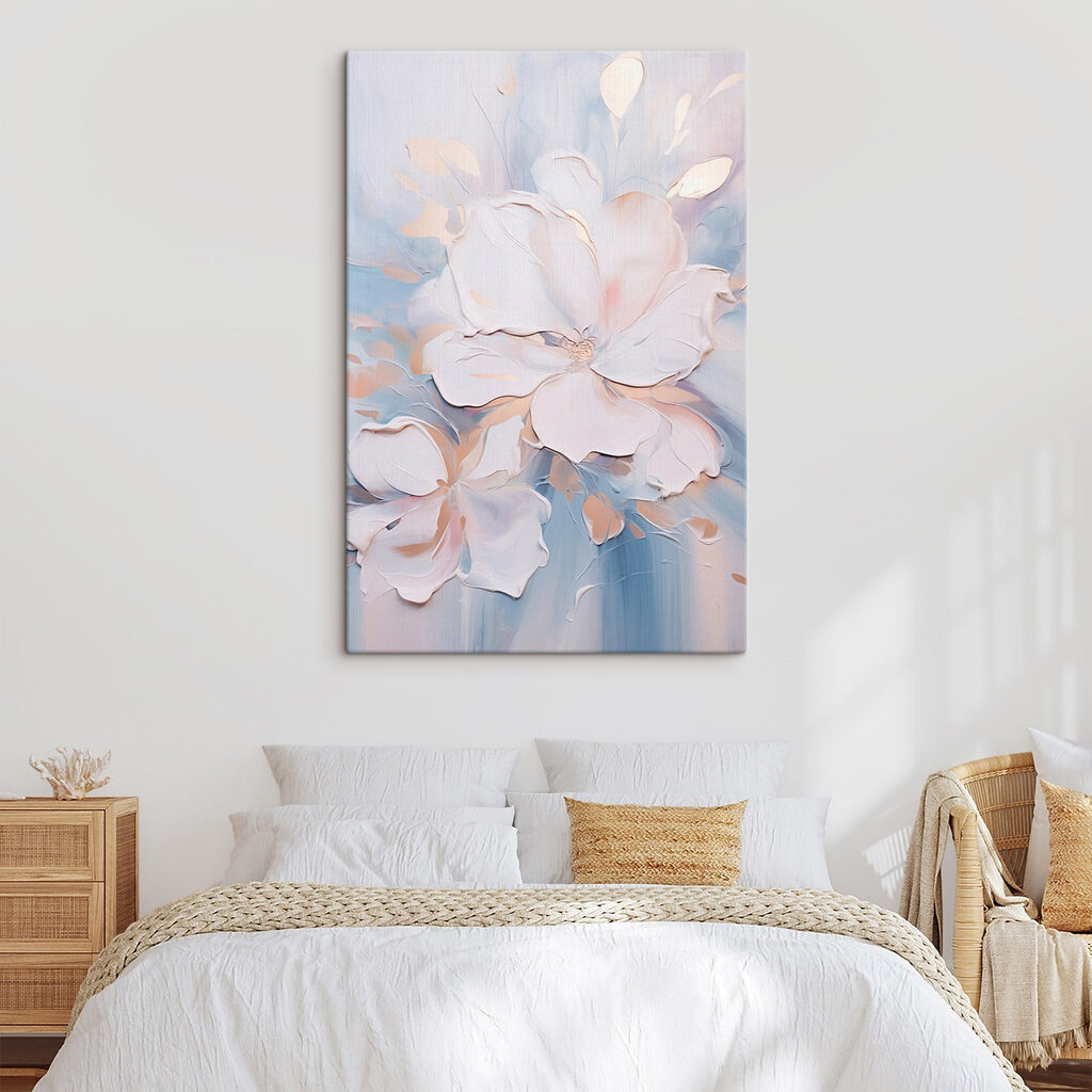 Painting of flowers on a white surface Painting of flowers on a white surface