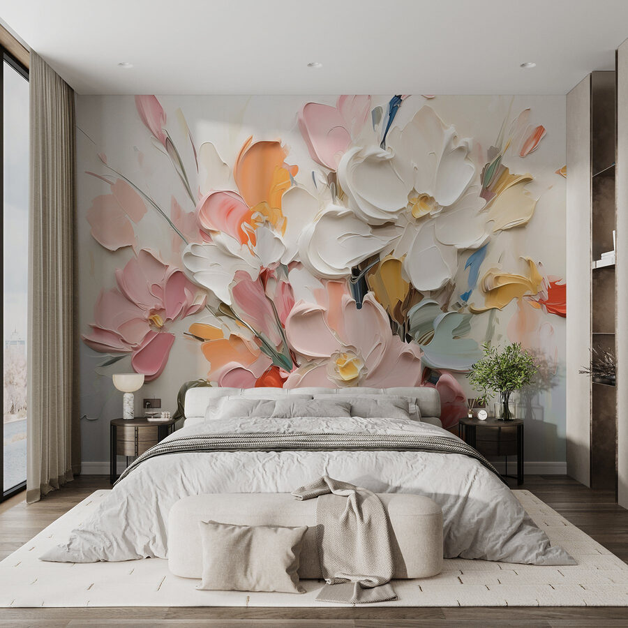 Painting of flowers on a white surface Painting of flowers on a white surface