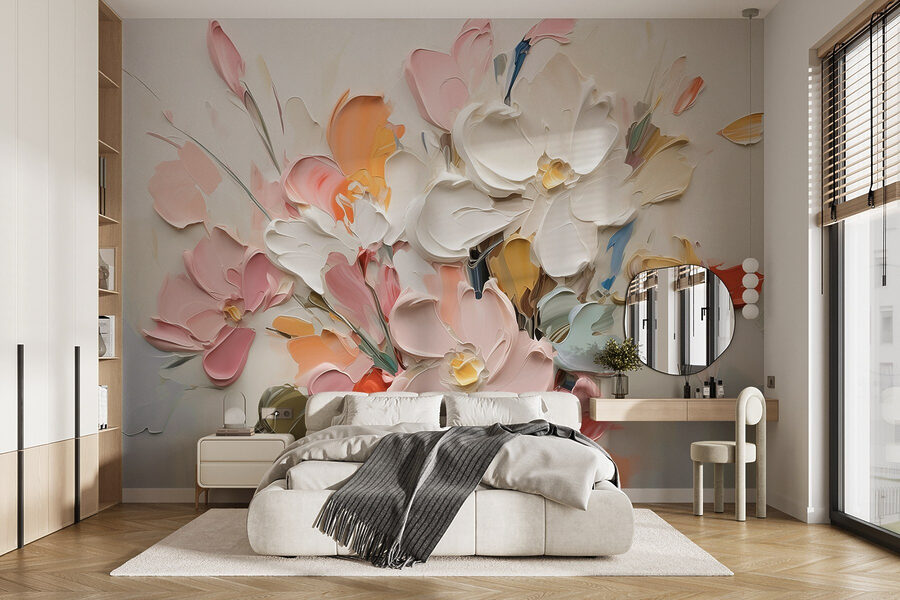 Painting of flowers on a white surface Painting of flowers on a white surface