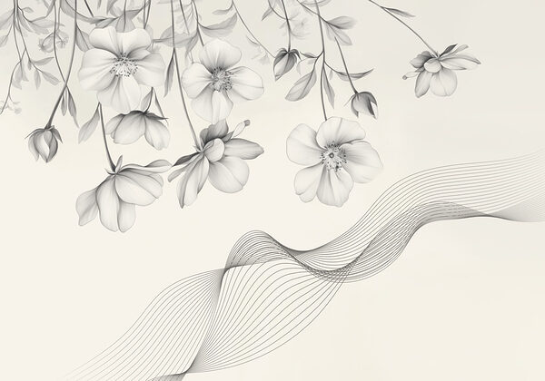 Wall murals Delicate blooms with flowing lines Wall murals Delicate blooms with flowing lines