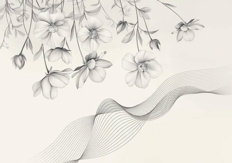 Wall murals Delicate blooms with flowing lines