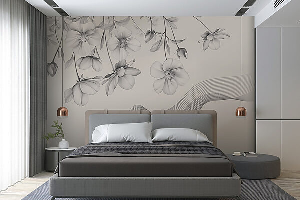Fotótapéta Fotótapéta Wall murals Delicate blooms with flowing lines (Cikkszám: w03454)