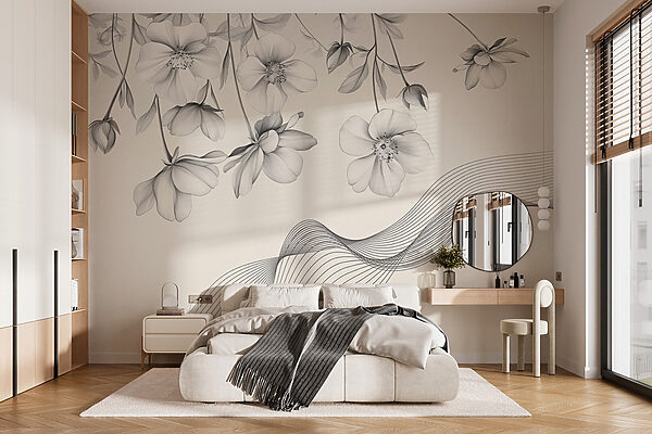 Wall murals Delicate blooms with flowing lines Wall murals Delicate blooms with flowing lines