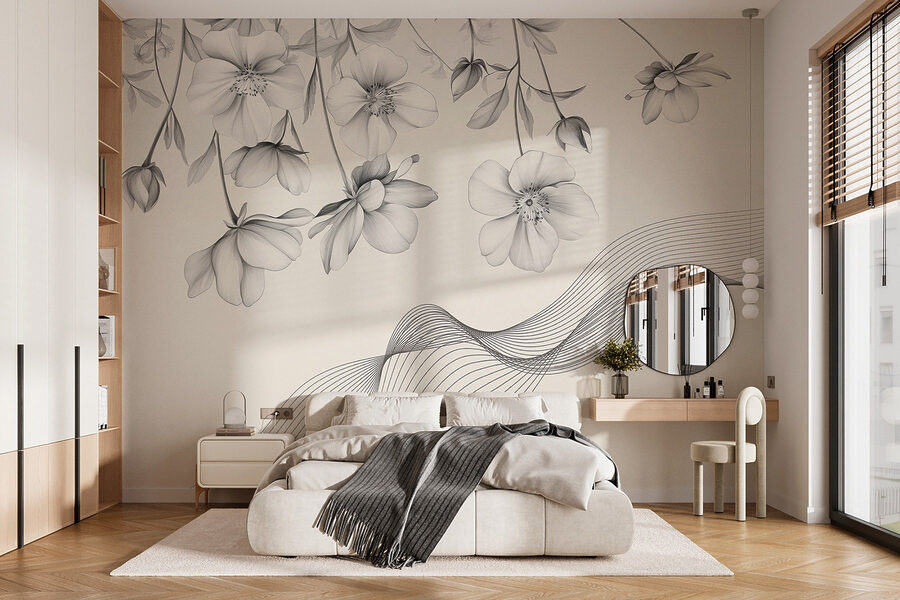 Wall murals Delicate blooms with flowing lines