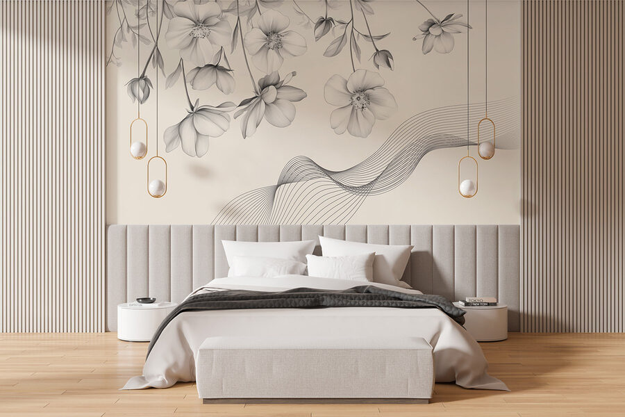 Wall murals Delicate blooms with flowing lines