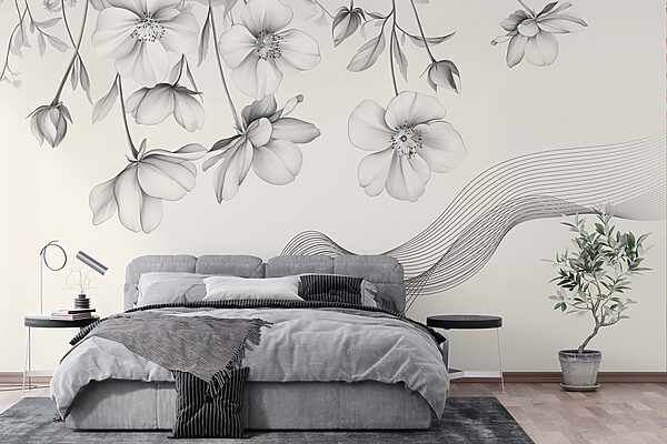 Wall murals Delicate blooms with flowing lines Wall murals Delicate blooms with flowing lines