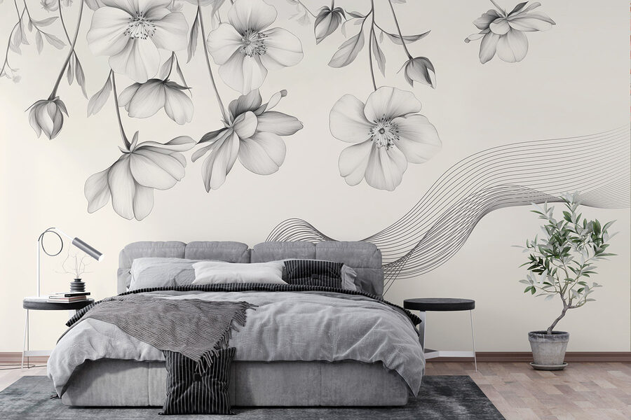 Wall murals Delicate blooms with flowing lines