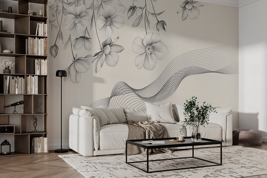 Wall murals Delicate blooms with flowing lines