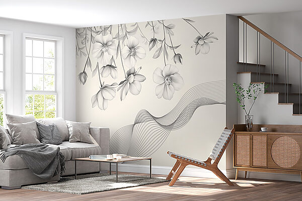 Wall murals Delicate blooms with flowing lines Wall murals Delicate blooms with flowing lines
