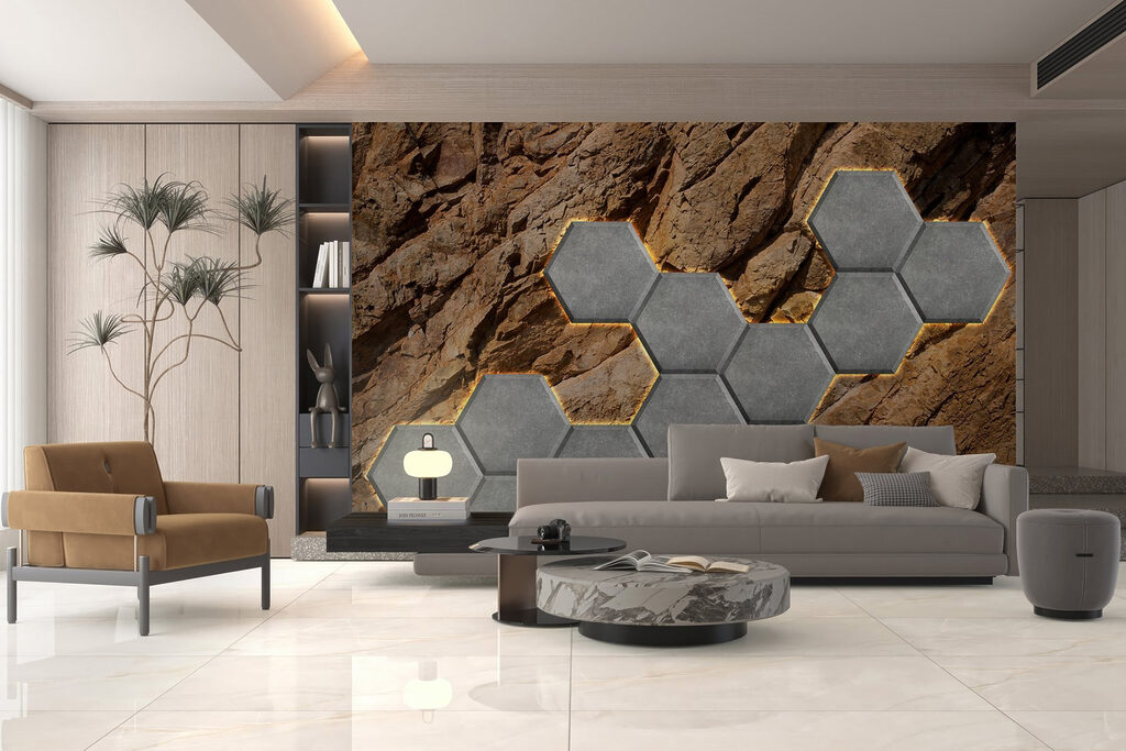 Stone hexagons on a rock Stone hexagons on a rock