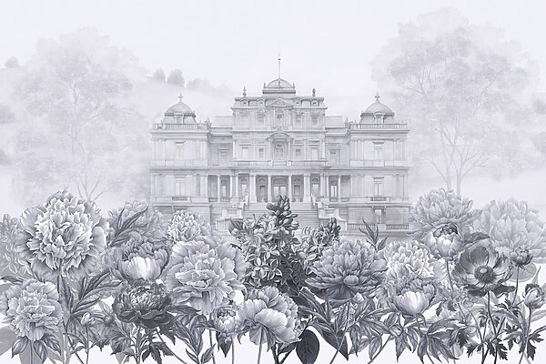 Large white building with flowers Large white building with flowers