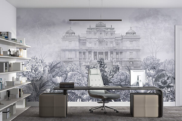 Large white building with flowers Large white building with flowers