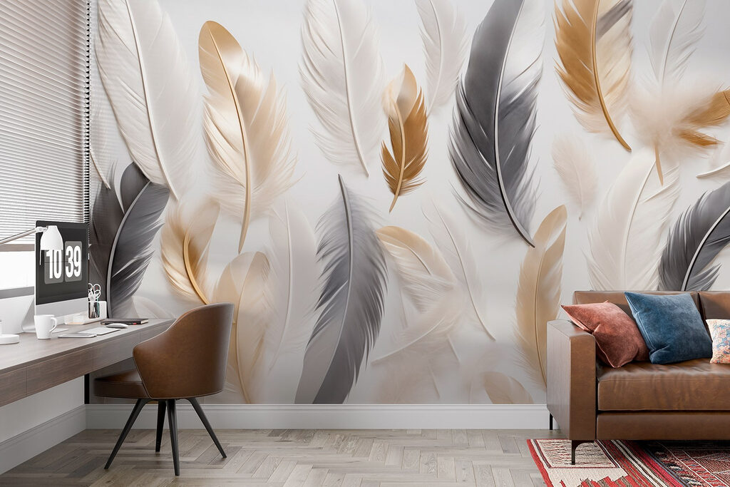 Group of feathers on a white surface