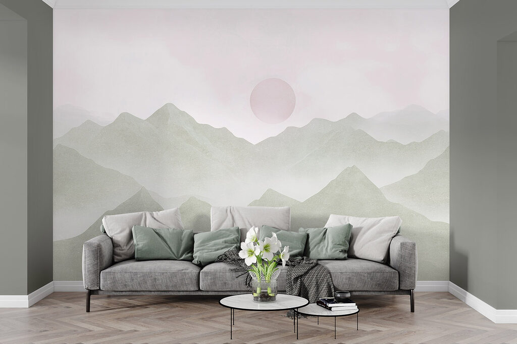 Mountain range with a sun in the distance Mountain range with a sun in the distance