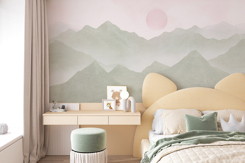 Mountain range with a sun in the distance Mountain range with a sun in the distance