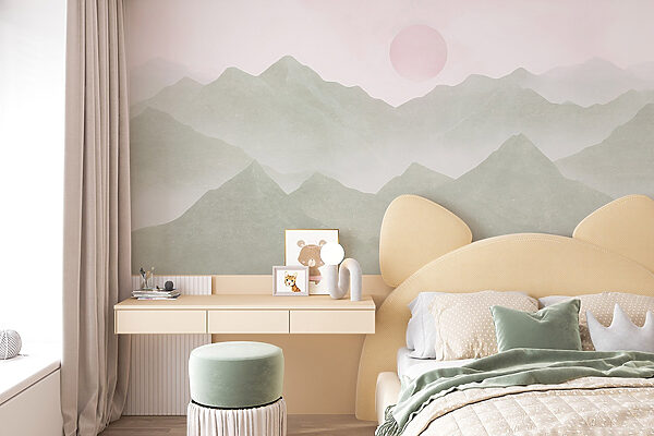 Mountain range with a sun in the distance Mountain range with a sun in the distance