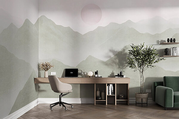 Mountain range with a sun in the distance Mountain range with a sun in the distance