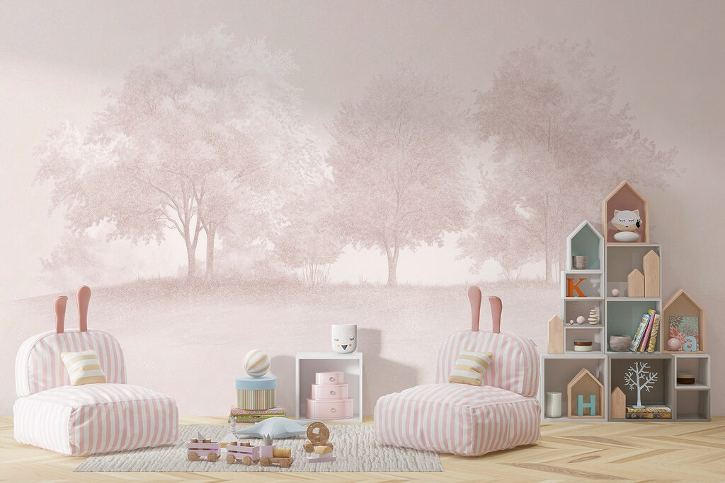 Group of trees in a foggy area Group of trees in a foggy area