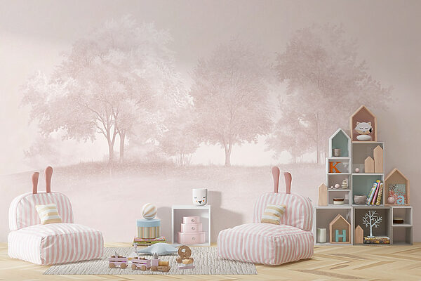 Group of trees in a foggy area Group of trees in a foggy area