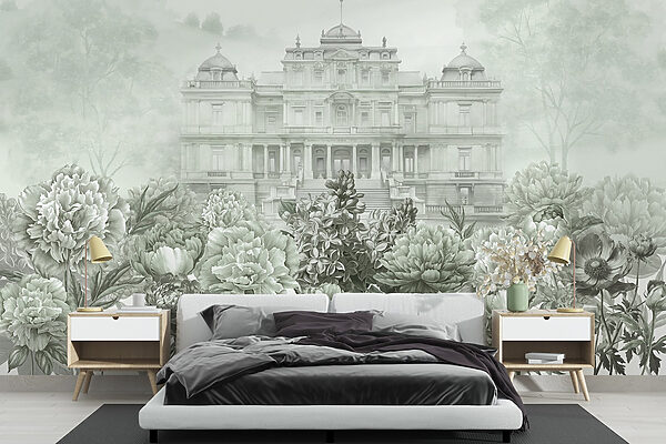 Large white building with flowers Large white building with flowers