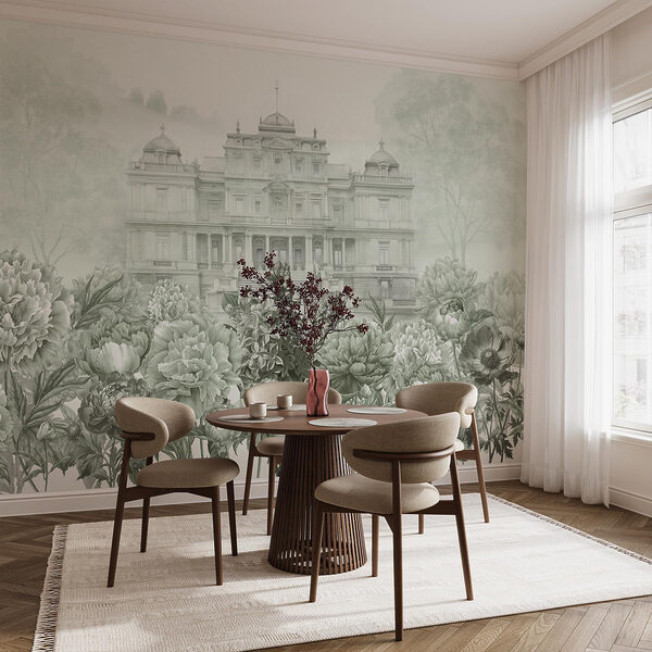 Large white building with flowers Large white building with flowers