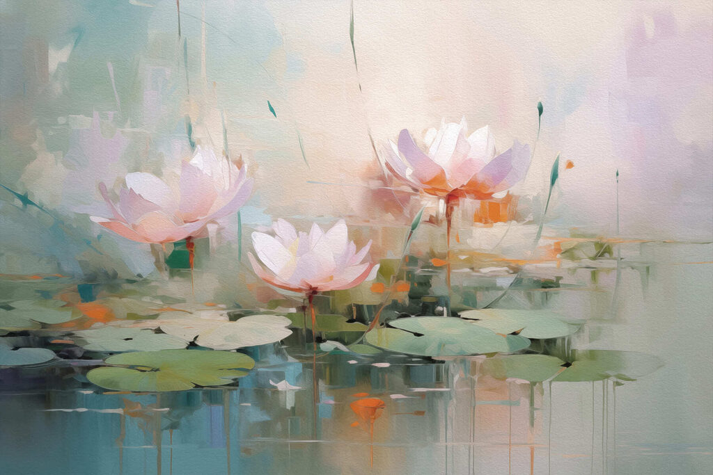 Painting of flowers on water Painting of flowers on water