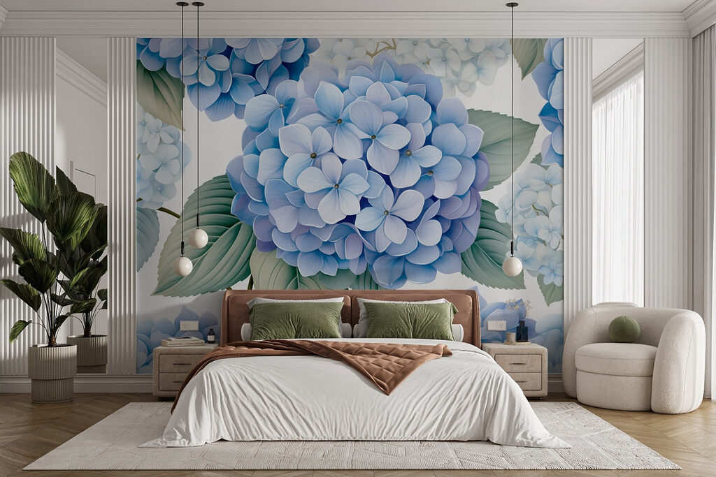 Hydrangeas in soft blue hues