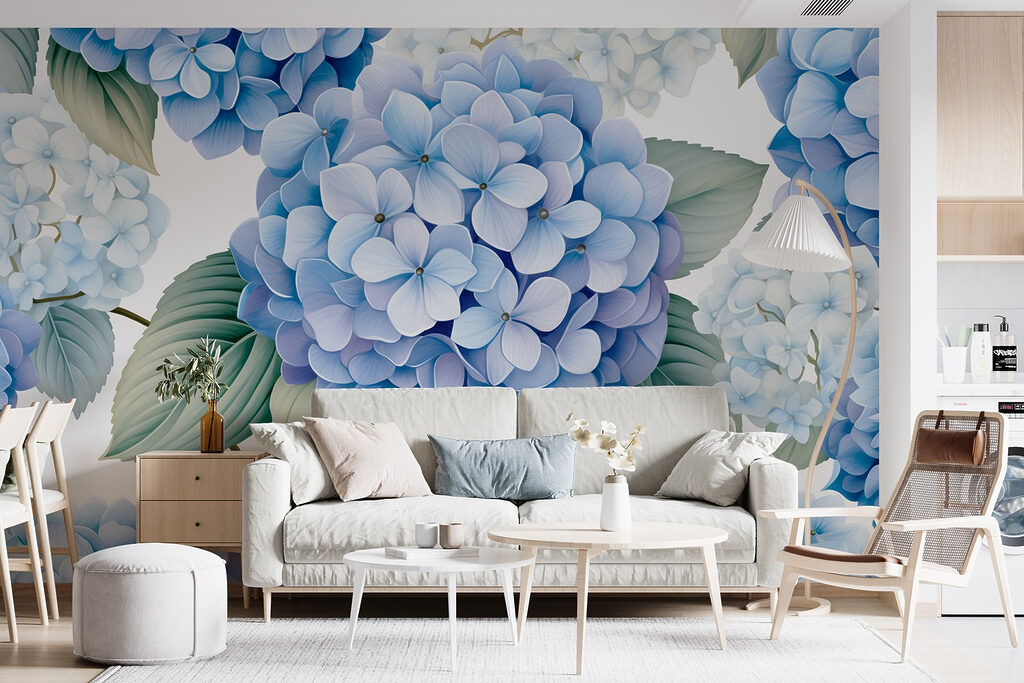 Hydrangeas in soft blue hues