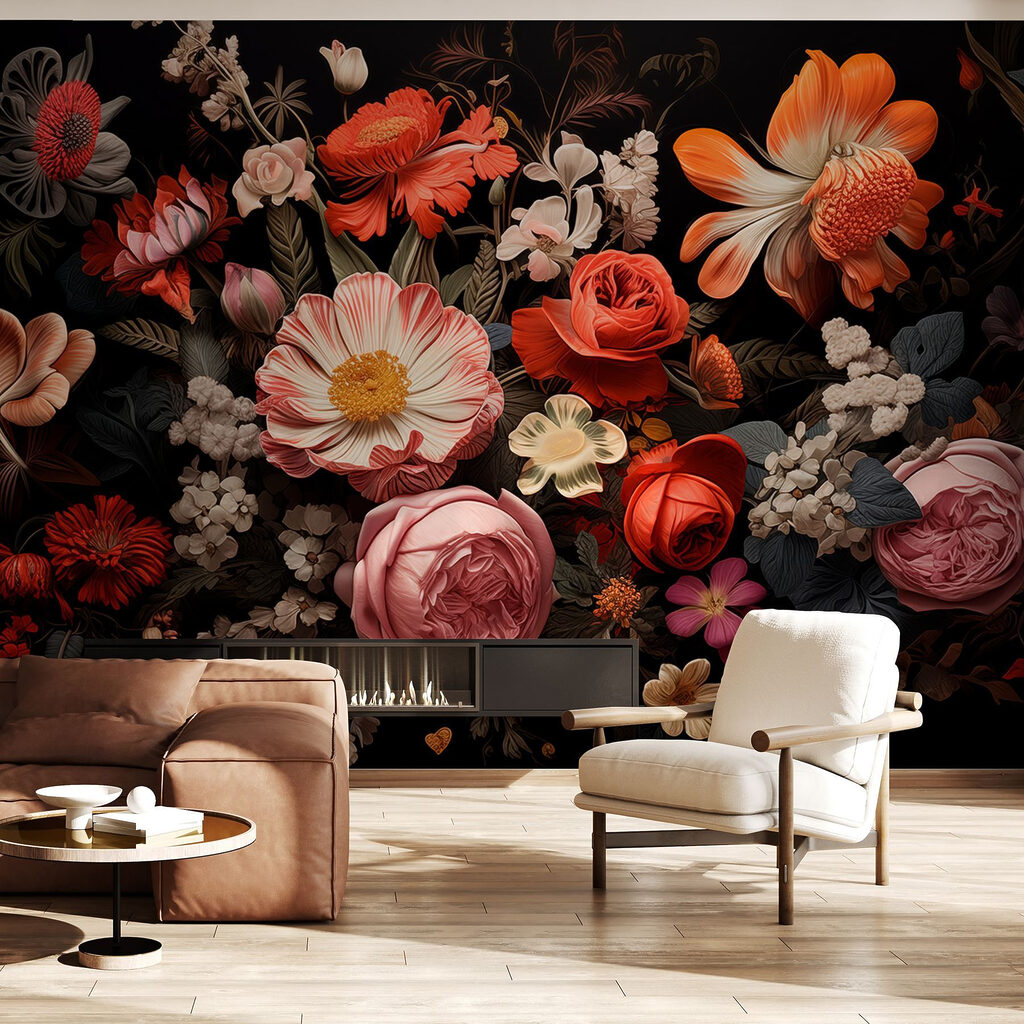 Group of flowers on a black background