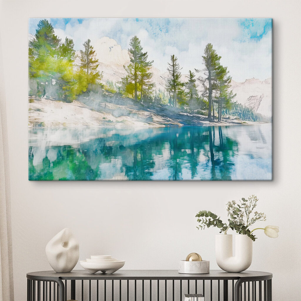 Water with trees and mountains in the background