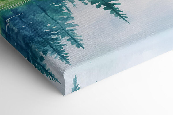 Water with trees and mountains in the background