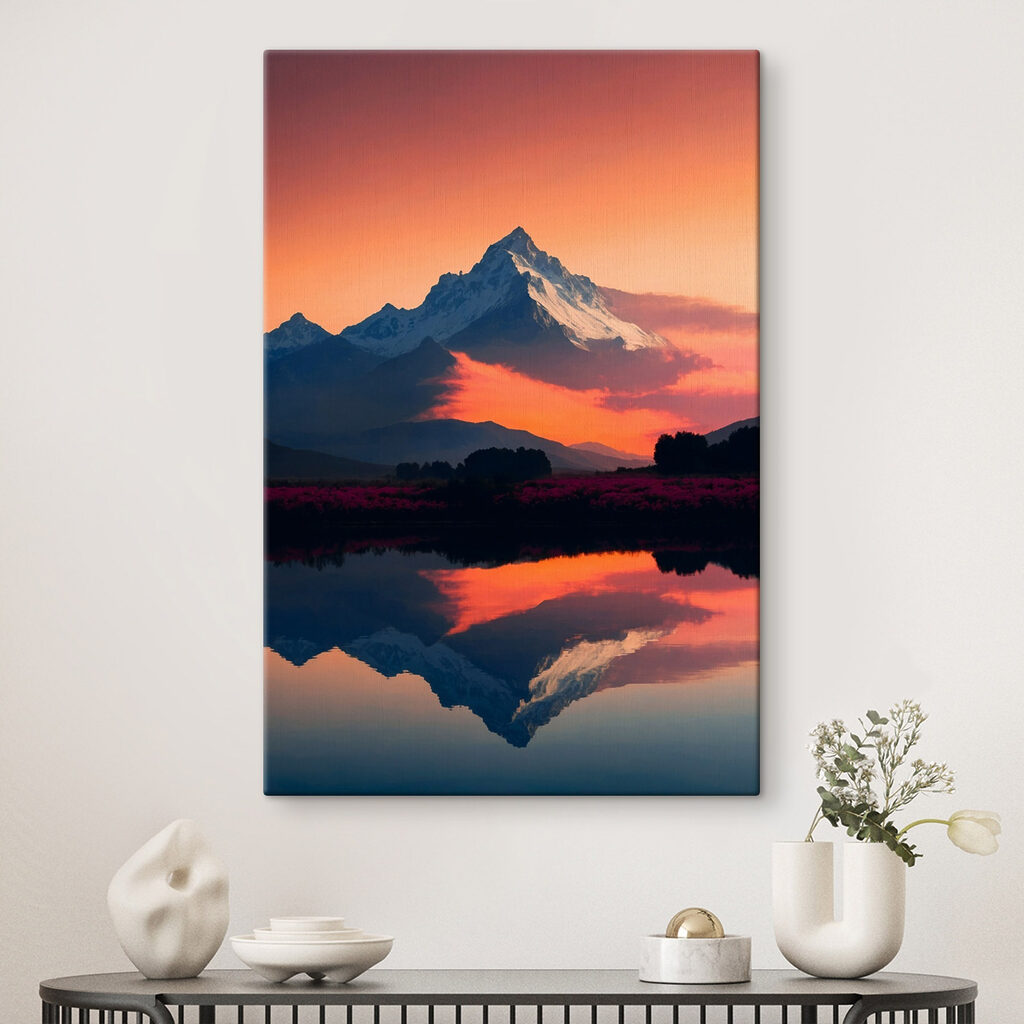 Mountain range with flowers and a lake