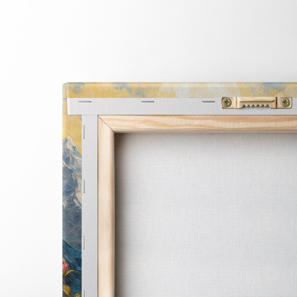 Painting of flowers and mountains