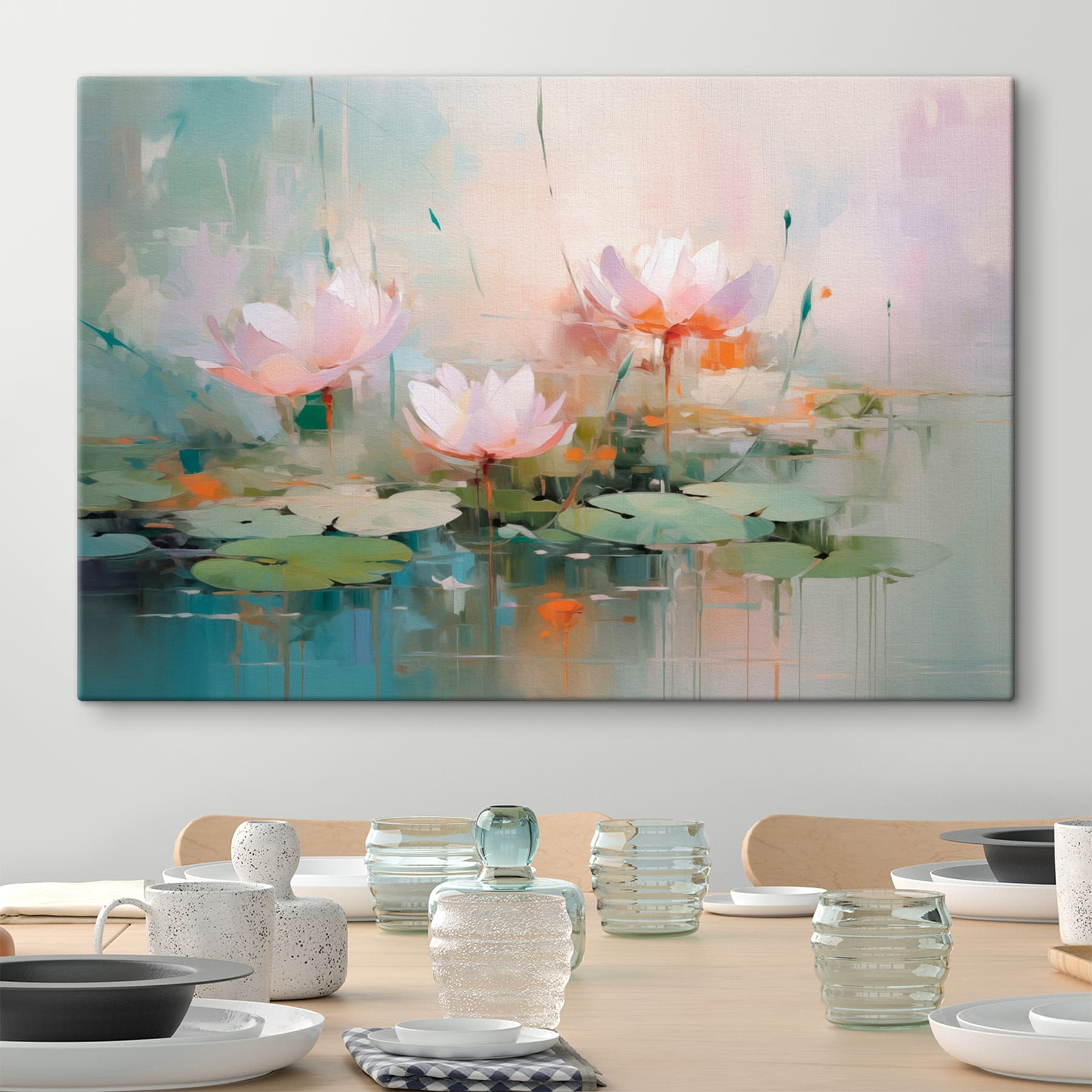 Painting of flowers on water Painting of flowers on water