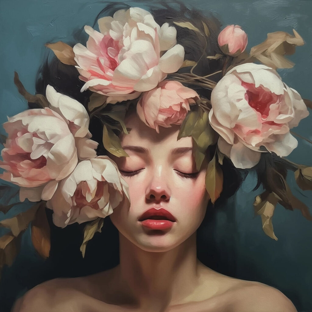 Woman with flowers on her head Woman with flowers on her head