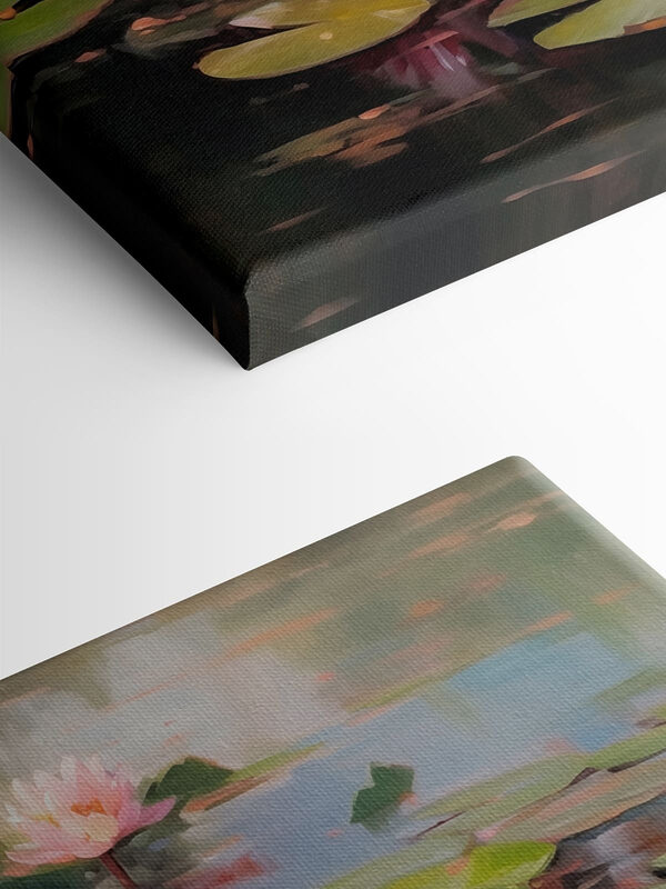 Group of pink flowers on lily pads