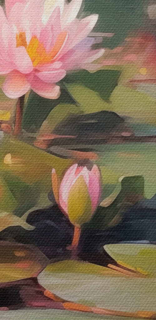 Group of pink flowers on lily pads