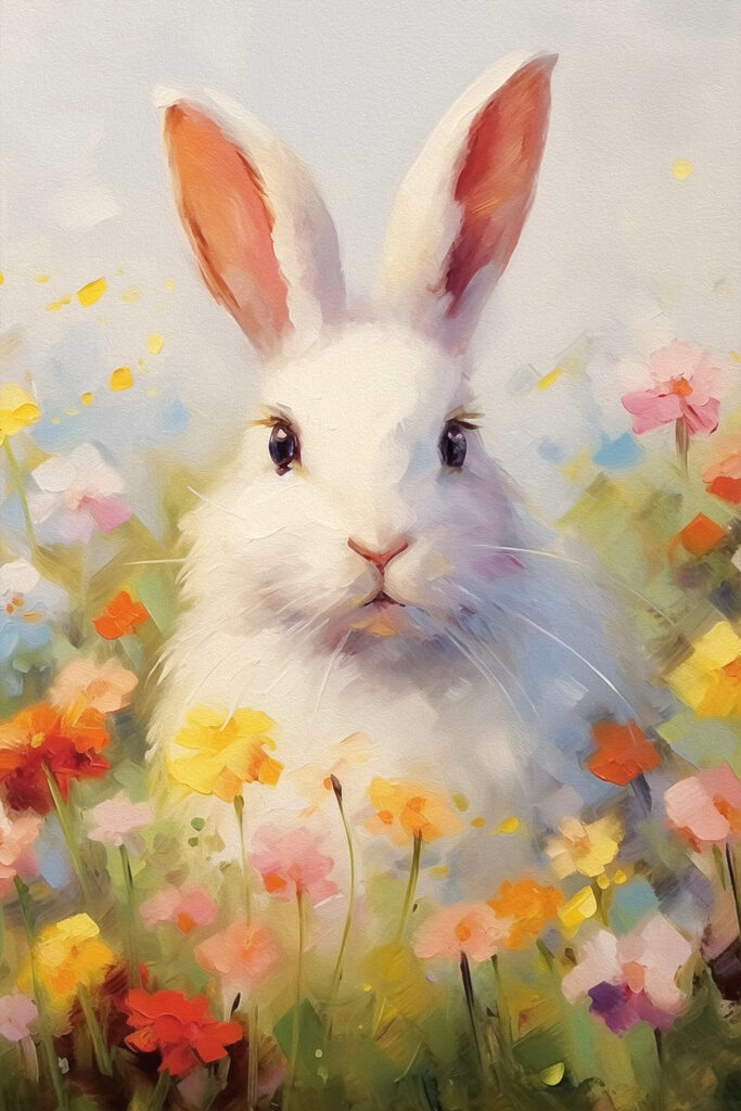 White rabbit in a flower field